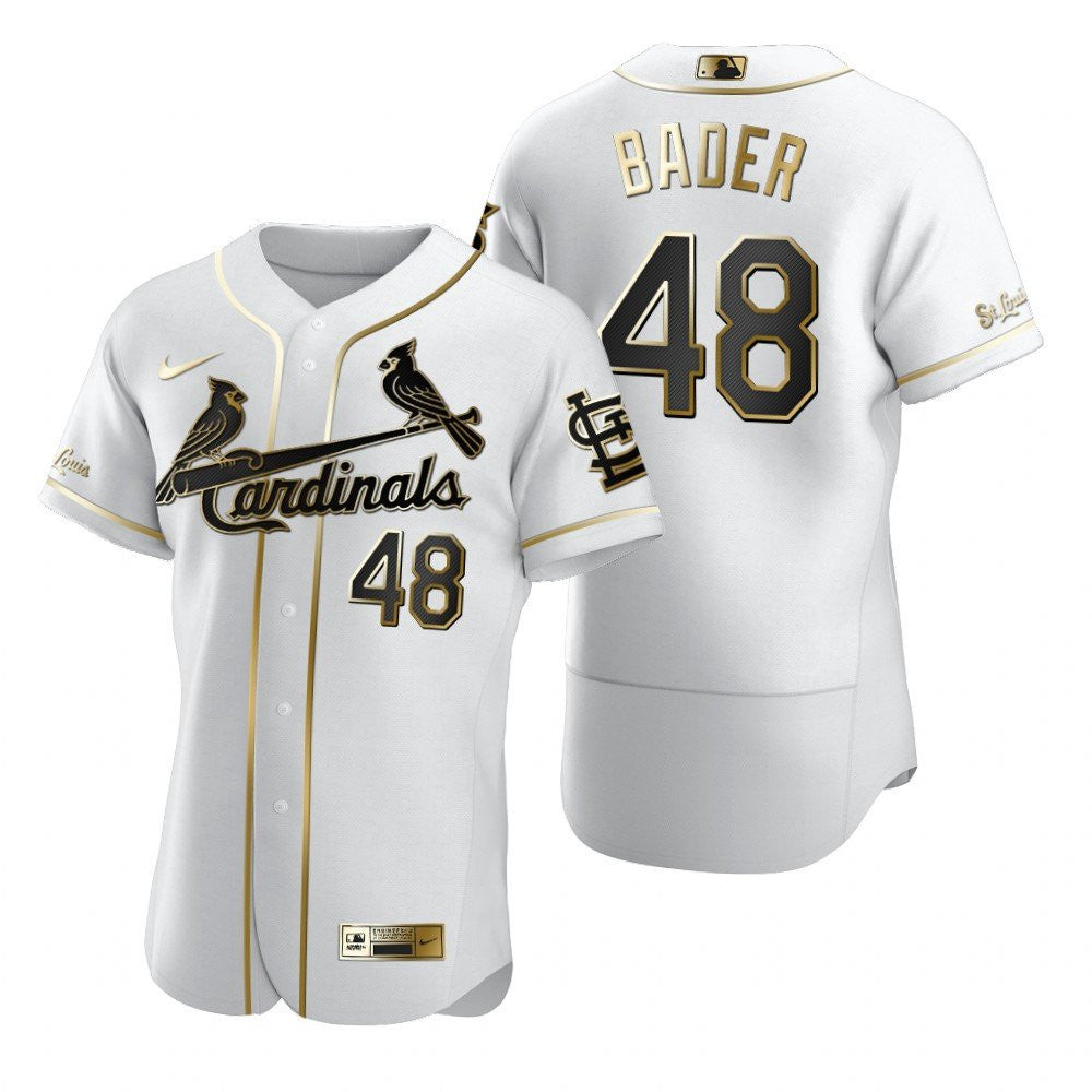 St Louis Cardinals 48 Harrison Bader Mlb Golden Brandedition White Jersey Gift For Cardinals Fans