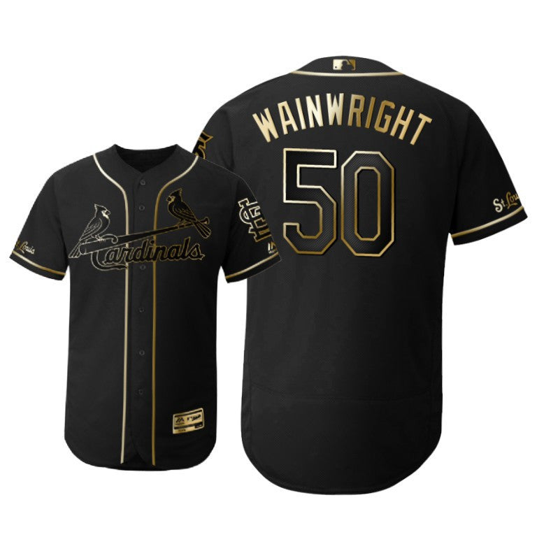 St Louis Cardinals 50 Adam Wainwright Mlb 2019 Golden Brandedition Black Jersey Gift For Cardinals Fans