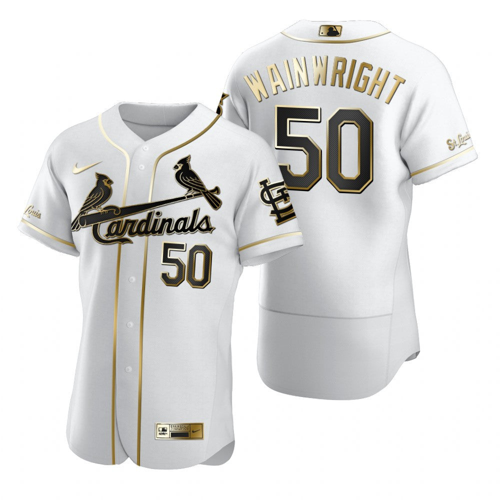 St Louis Cardinals 50 Adam Wainwright Mlb Golden Brandedition White Jersey Gift For Cardinals Fans