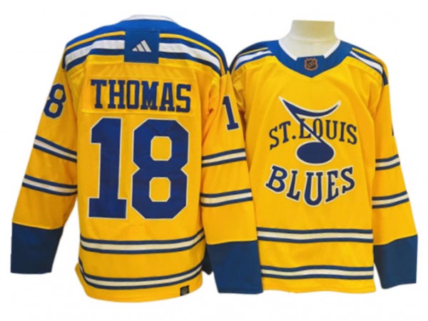 St. Louis Blues #18 Robert Thomas Yellow 2022&23 Reverse Retro Jersey