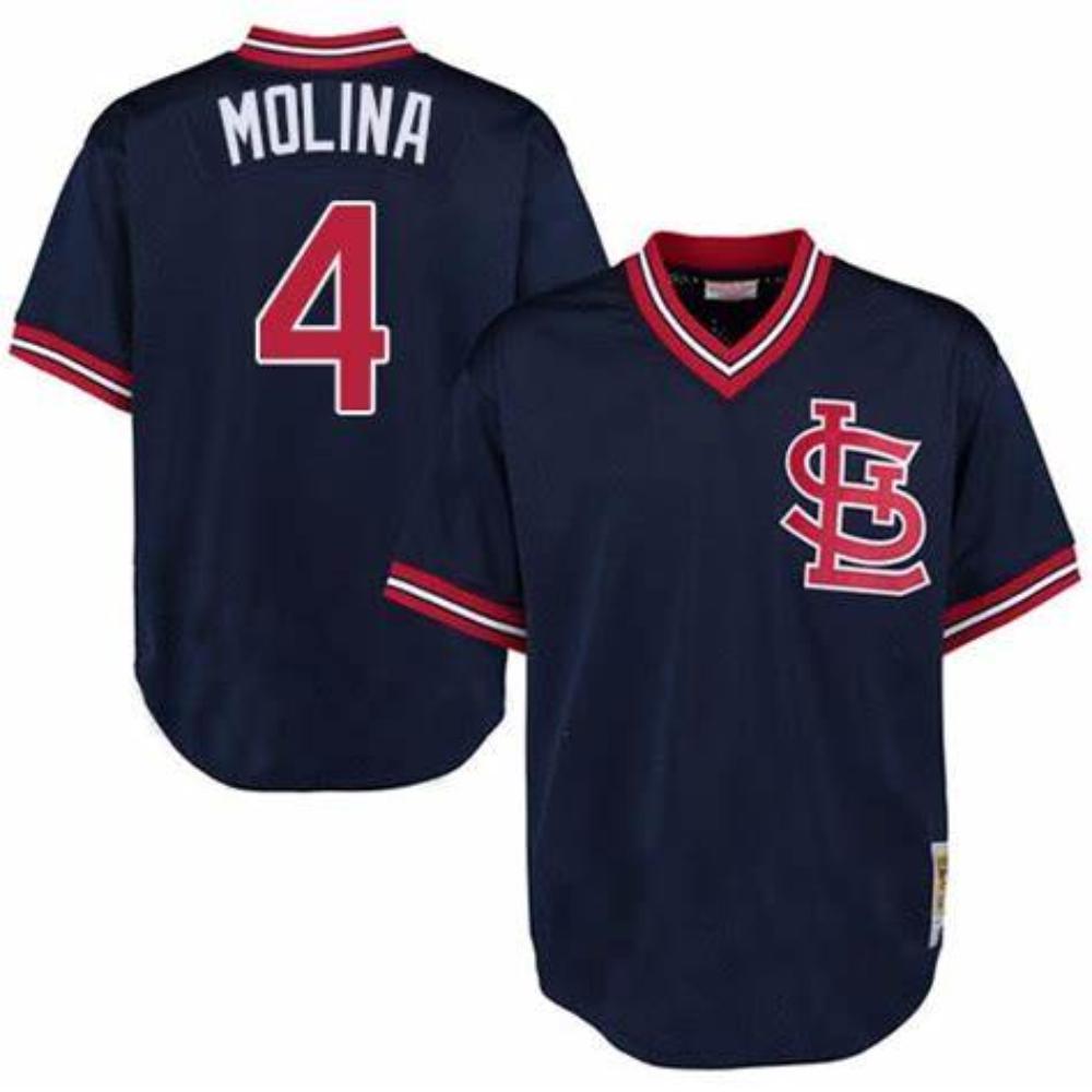 St. Louis Cardinals Yadier Molina Navy Throwback Mesh Pullover Jersey
