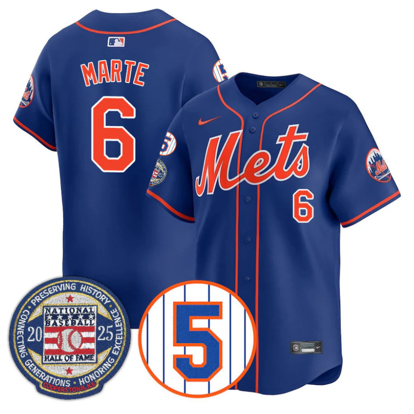 Starling Marte Jersey #6 New York Mets Hall of Fame Gold Stitched Royal