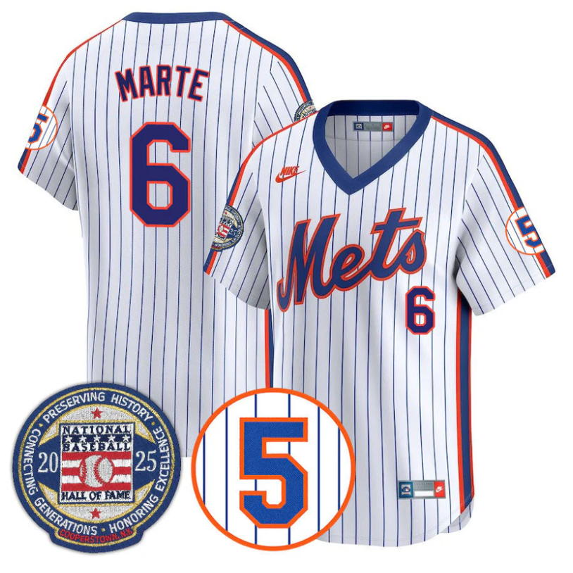 Starling Marte Jersey #6 New York Mets Hall of Fame Gold Stitched Throwback