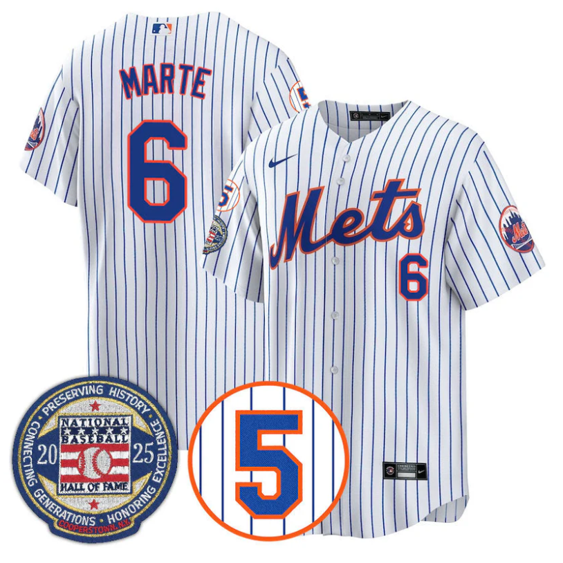 Starling Marte Jersey #6 New York Mets Hall of Fame Gold Stitched White