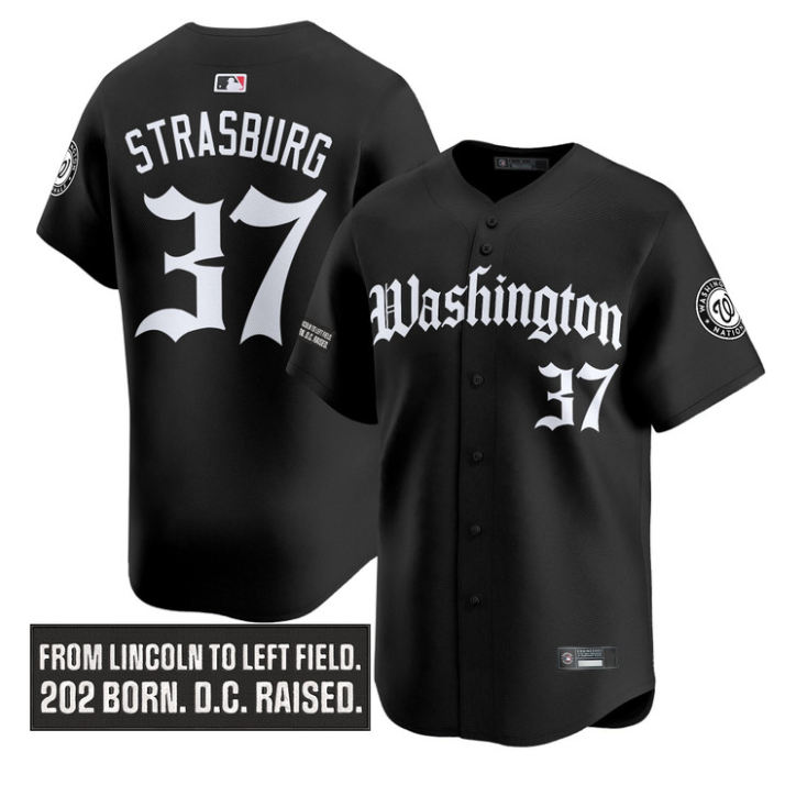 Stephen Strasburg Jersey #37 Washington Nationals Gothic Capitol Edition Black