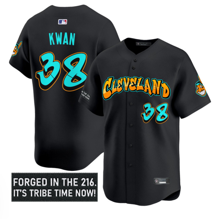 Steven Kwan Jersey #38 Cleveland Indians Graffiti 216 Ink Edition Stitched Black