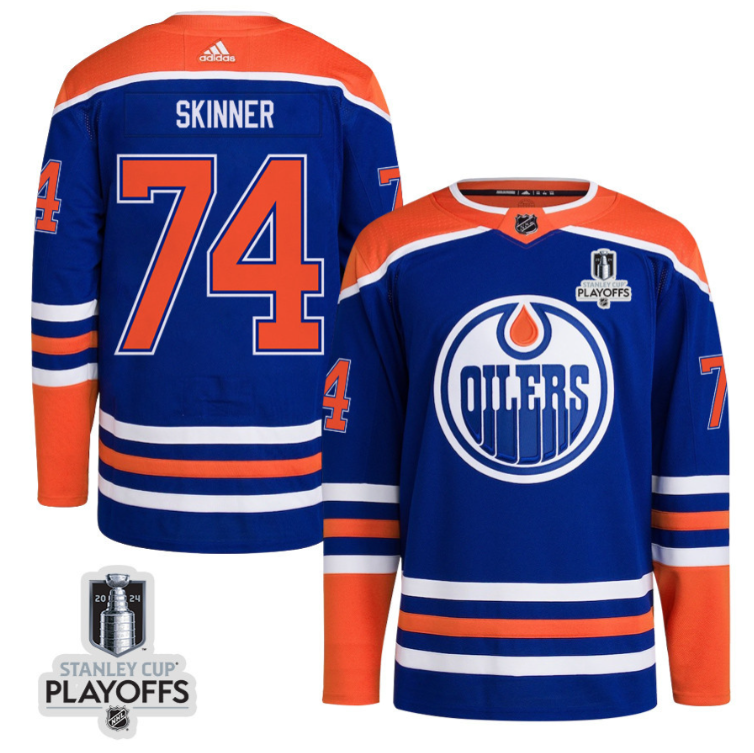 Stuart Skinner 74 Edmonton Oilers 2024 NHL Playoffs Patch Home Jersey Men