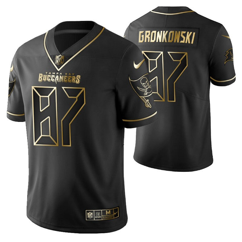 Tampa Bay Buccaneers Rob Gronkowski 87 2021 Nfl Golden Brandedition Black Jersey Gift For Buccaneers Fans