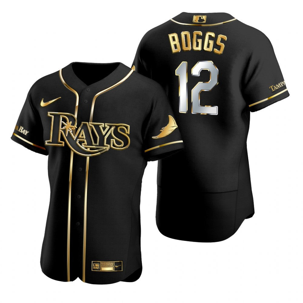 Tampa Bay Rays 12 Wade Boggs Mlb Golden Brandedition Black Jersey Gift For Rays Fans
