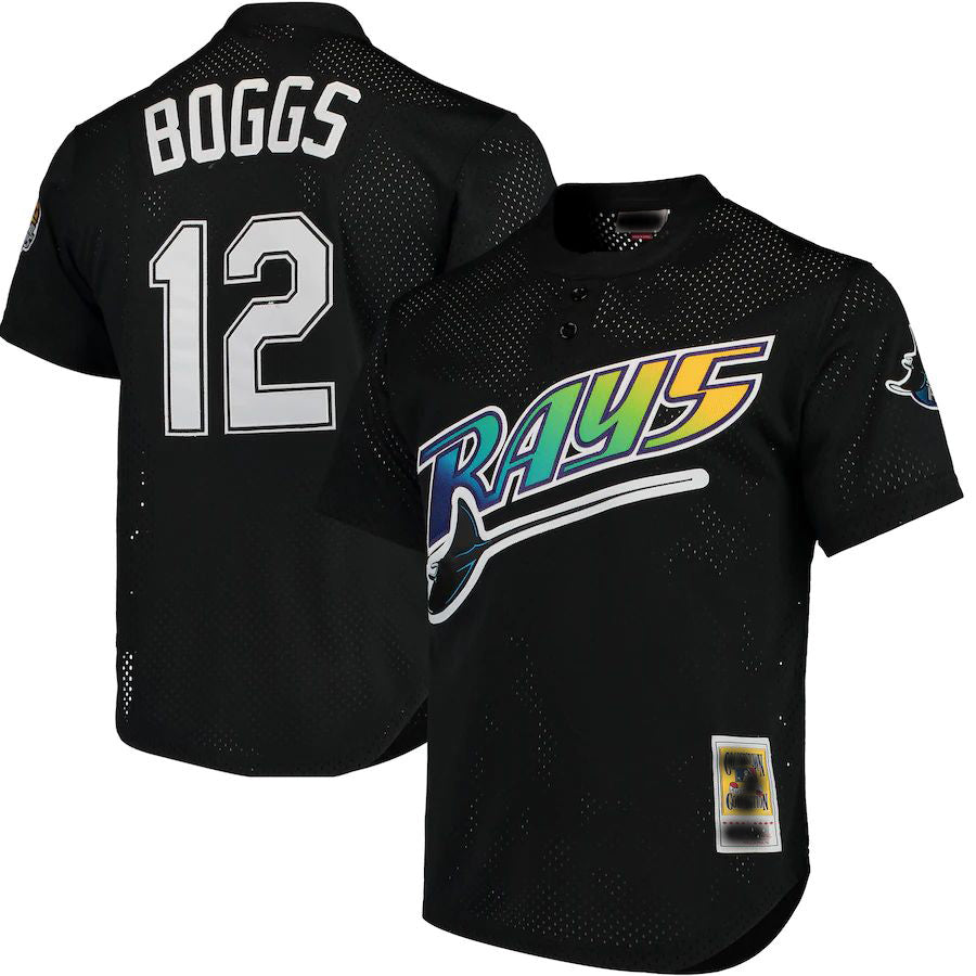 Tampa Bay Rays #12 Wade Boggs Mitchell & Ness Black Cooperstown 1991 Mesh Battin