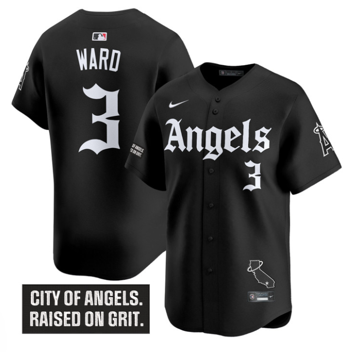 Taylor Ward Jersey #3 Los Angeles Angels Gothic Halo Edition Stitched Black