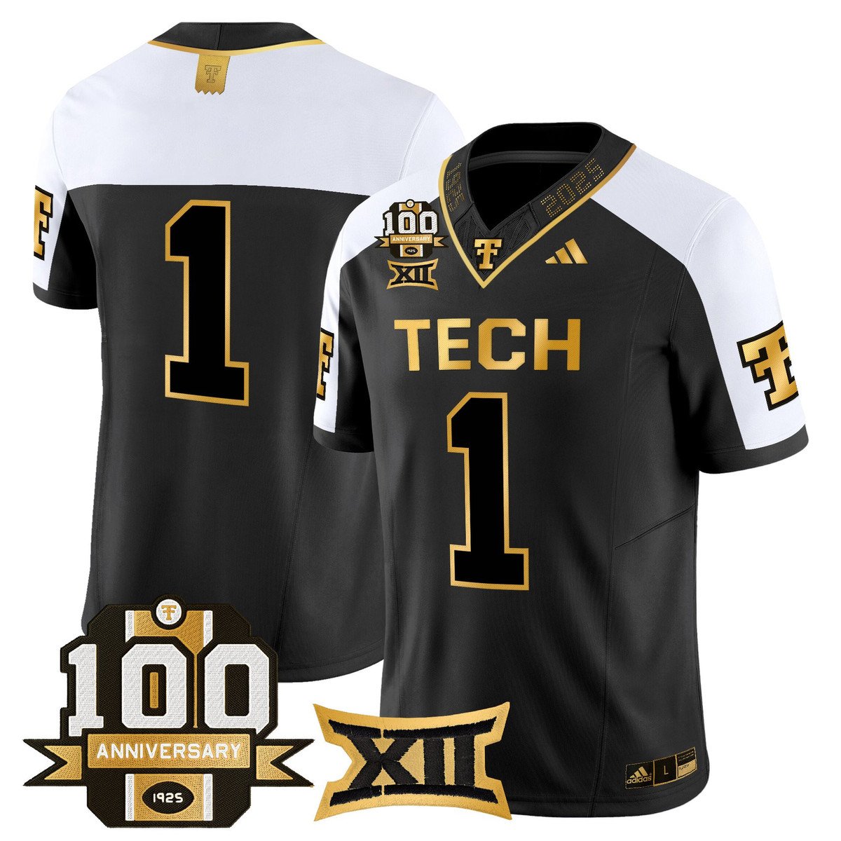 Team Jersey #1 Texas Tech 2025 100th Anniversary Patch Stitched