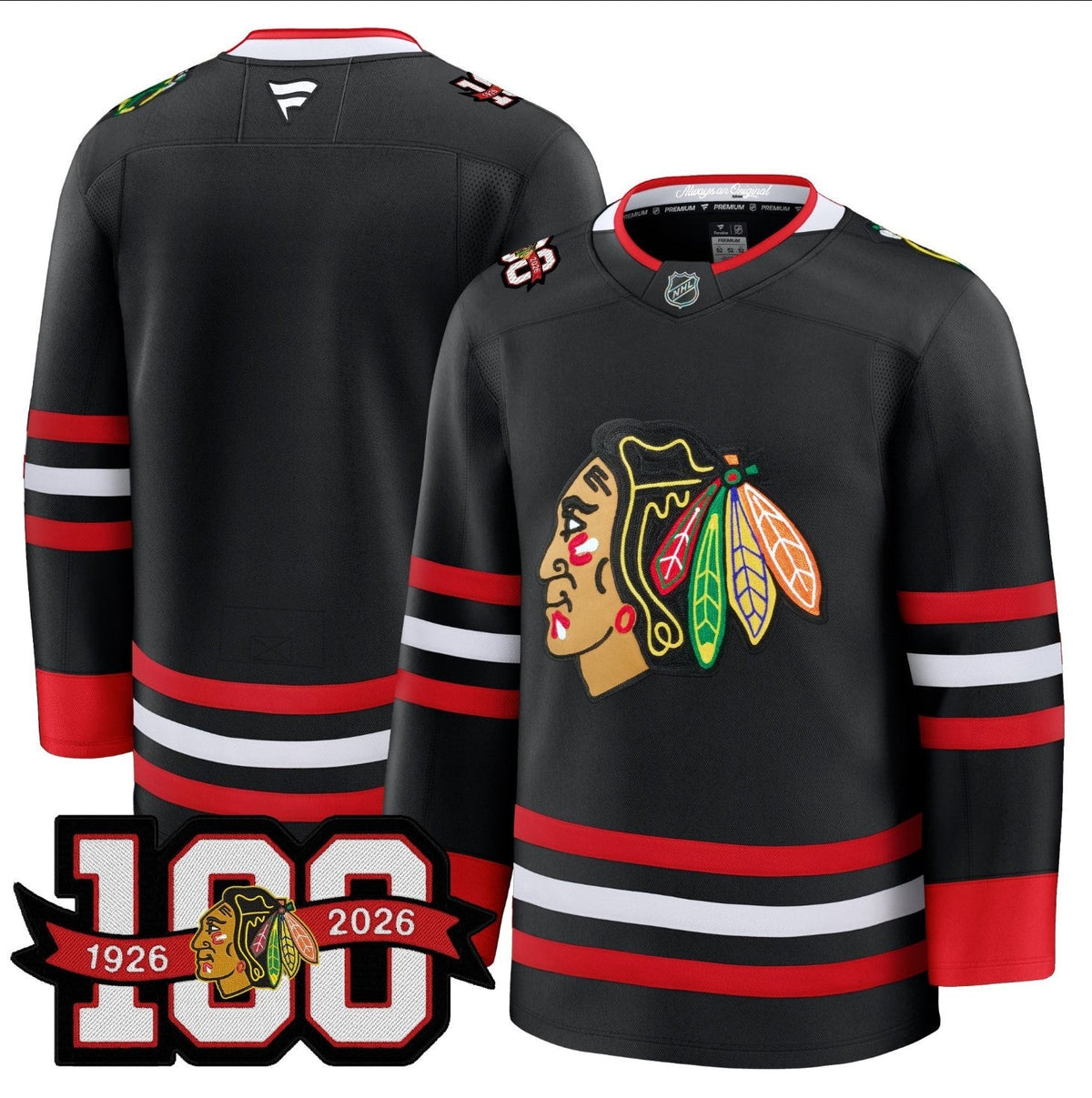 Team Jersey Chicago Blackhawks 2025-26 Premium 100th Patch Stitched