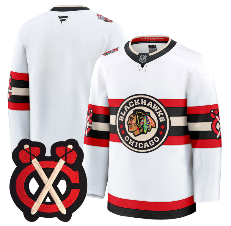 Team Jersey Chicago Blackhawks Winter Classic Patch Premium Stitched White