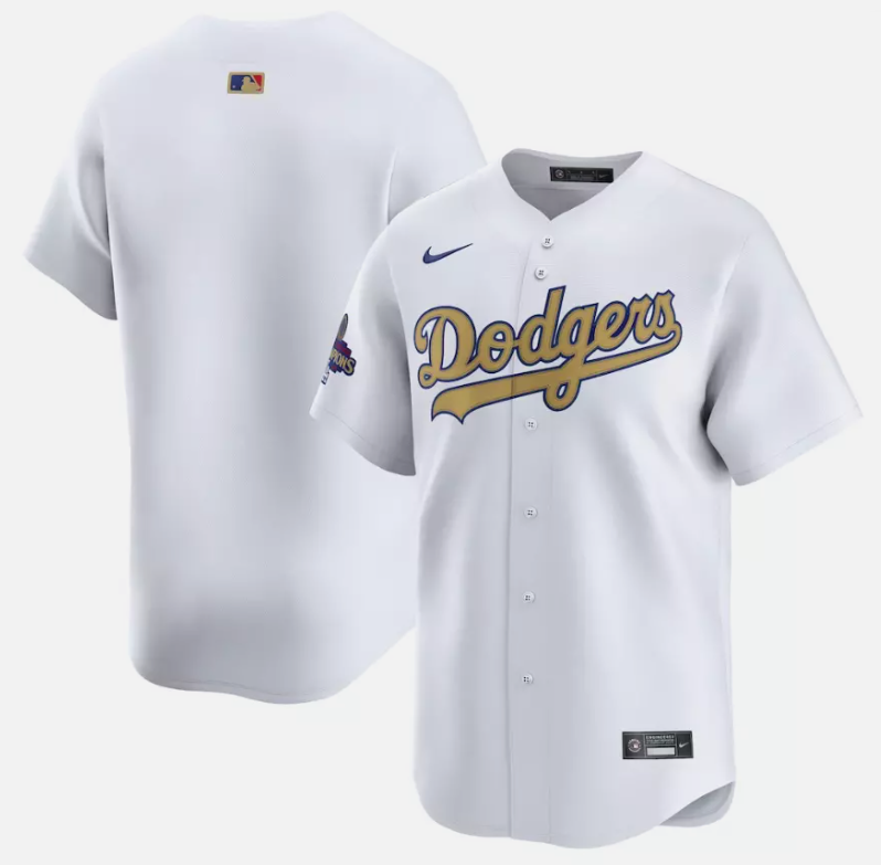 Team Jersey No Name Dodgers White 2025 Gold Collection Limited Stitched