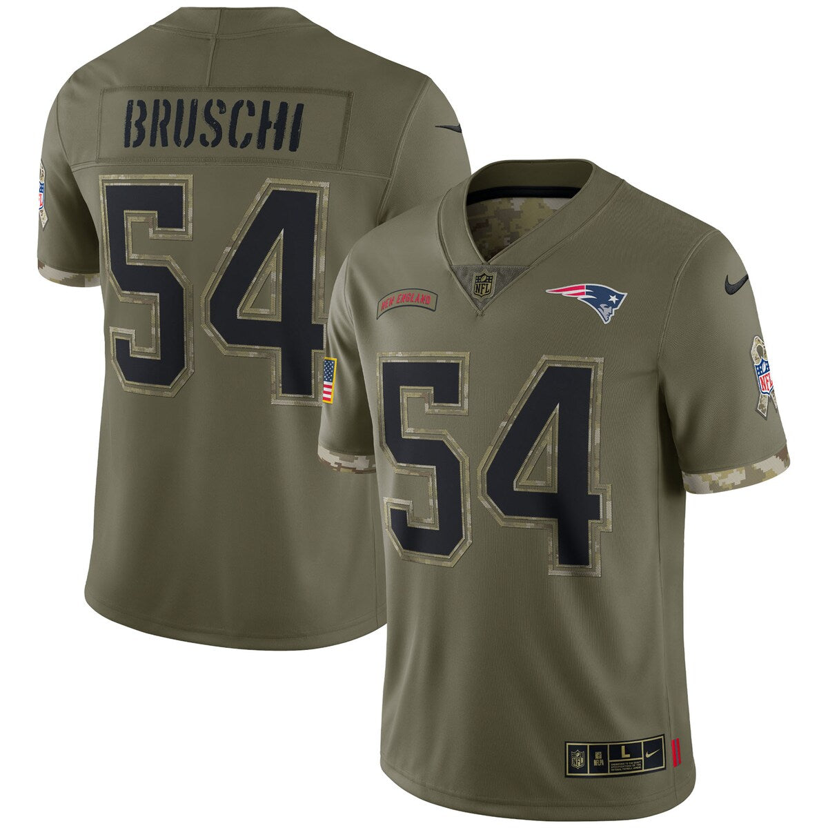 Tedy Bruschi New England Patriots 2022 Salute To Service Retired Player Limited Jersey Olive