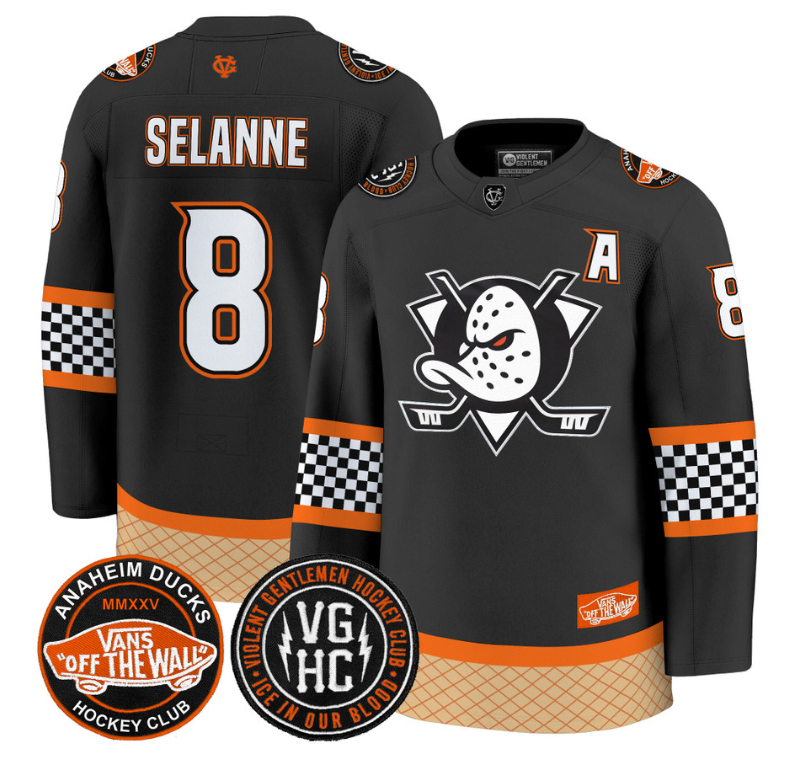 Teemu Selnne Jersey #8 Anaheim Ducks Checkerboard 2025 Premium Stitched Black