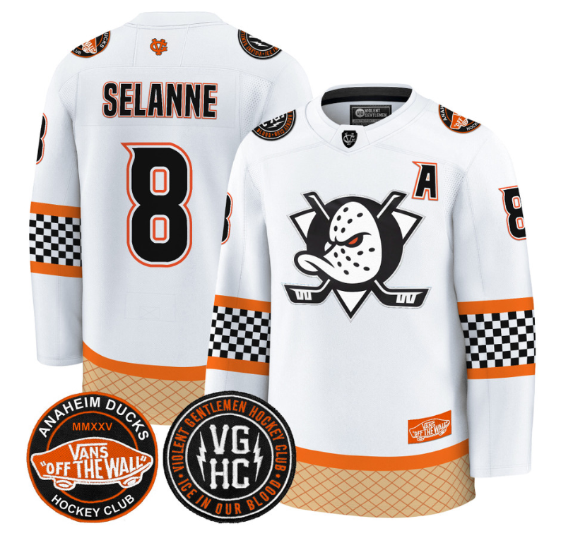 Teemu Selnne Jersey #8 Anaheim Ducks Checkerboard 2025 Premium Stitched White