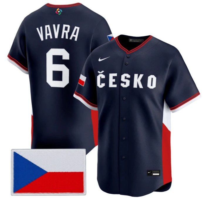 Terrin Vavra Jersey #6 Team Czechia 2026 World Baseball Classic Stitched