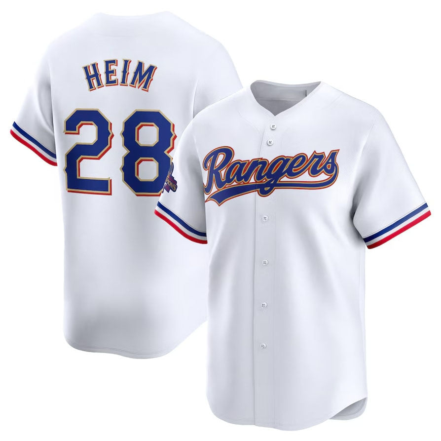 Texas Rangers #28 Jonah Heim 2024 Gold Collection Limited Player Jersey White B