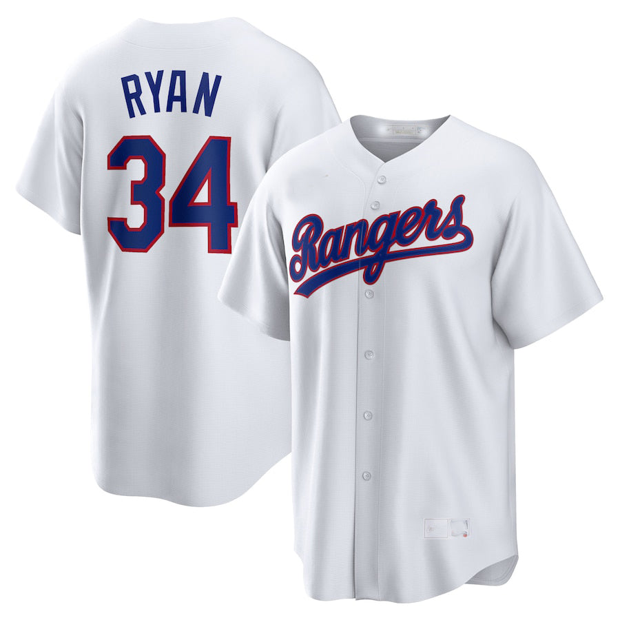 Texas Rangers #34 Nolan Ryan White Home Cooperstown Collection Player Jersey Bas
