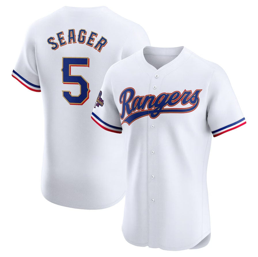 Texas Rangers #5 Corey Seager 2024 Gold Collection Elite Player Jersey White Ba