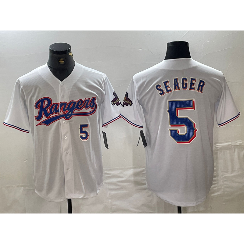 Texas Rangers #5 Corey Seager Number White 2024 Gold Collection Limited Cool Bas