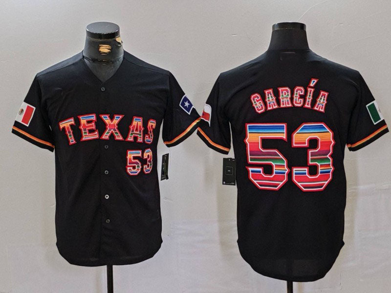 Texas Rangers #53 Adolis Garcia Black Rainbow Mexico Cool Base Stitched Baseball
