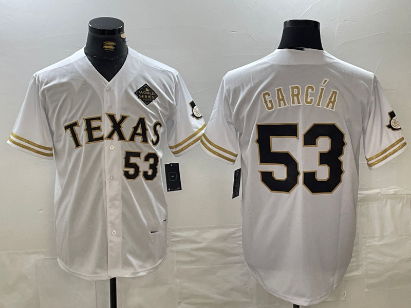 Texas Rangers #53 Adolis Garcia Number White Gold Cool Base Stitched Baseball Je