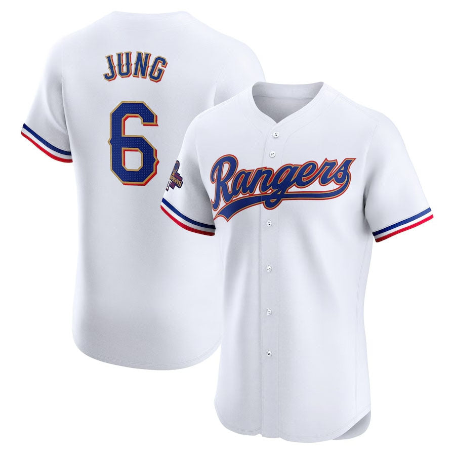Texas Rangers #6 Josh Jung 2024 Gold Collection Elite Player Jersey White Baseb