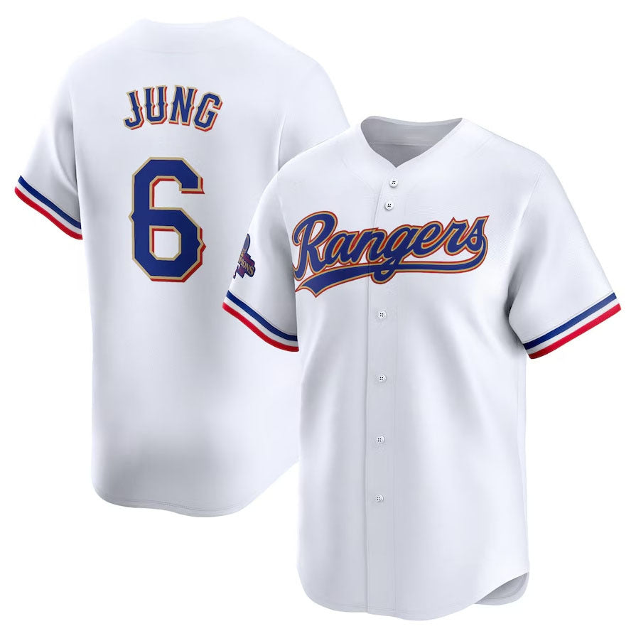 Texas Rangers #6 Josh Jung 2024 Gold Collection Limited Player Jersey White Bas