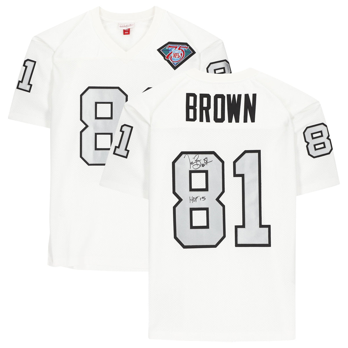 Tim Brown Oakland Raiders Autographed Mitchell Ness Nfl 75th Anniversary Jersey With Hof 2015 Inscription