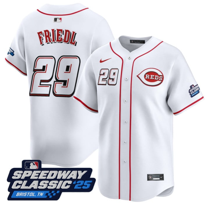 TJ Friedl Jersey #29 Cincinnati Reds Speedway Classic Limited Stitched White
