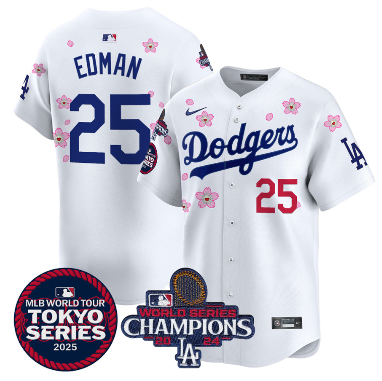 Tommy Edman Jersey #25 Dodgers Tokyo Series 2025 World Series Champions Patch Wh