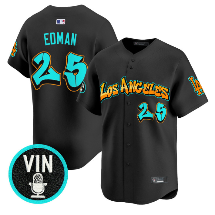 Tommy Edman Jersey #25 Los Angeles Dodgers Graffiti Street Style Stitched Black
