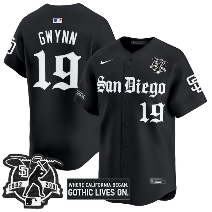 Tony Gwynn Jersey #19 San Diego Padres Gothic Edition Vapor Limited Stitched