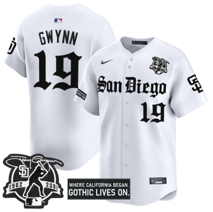 Tony Gwynn Jersey #19 San Diego Padres Gothic Edition Vapor Limited Stitched Whi