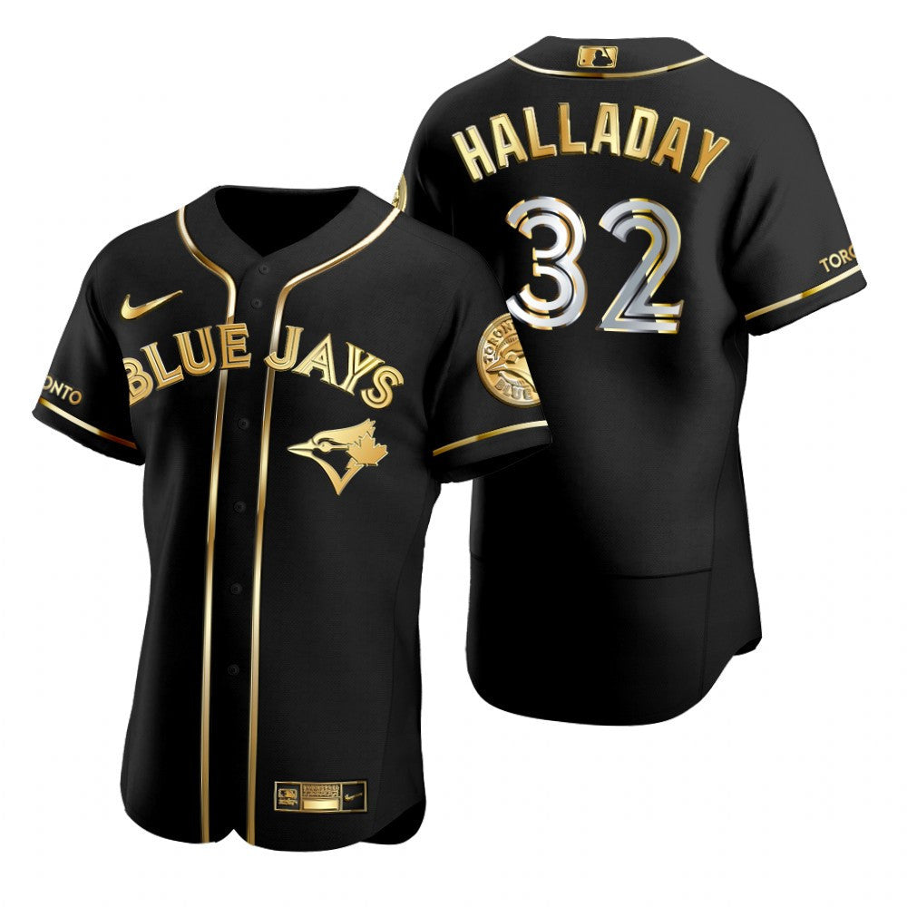 Toronto Blue Jays 32 Roy Halladay Mlb Golden Brandedition Black Jersey Gift For Blue Jays Fans