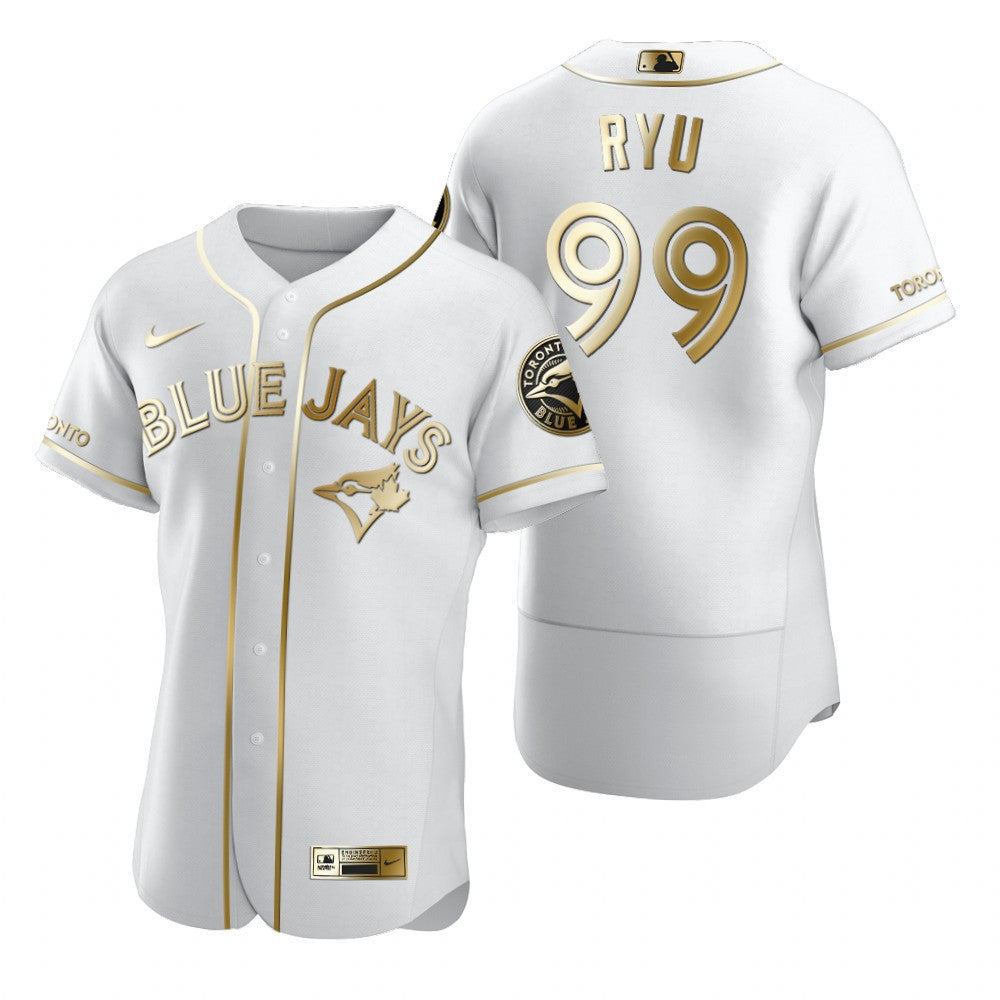 Toronto Blue Jays 99 Hyun jin Ryu Mlb Golden Brandedition White Jersey Gift For Blue Jays Fans