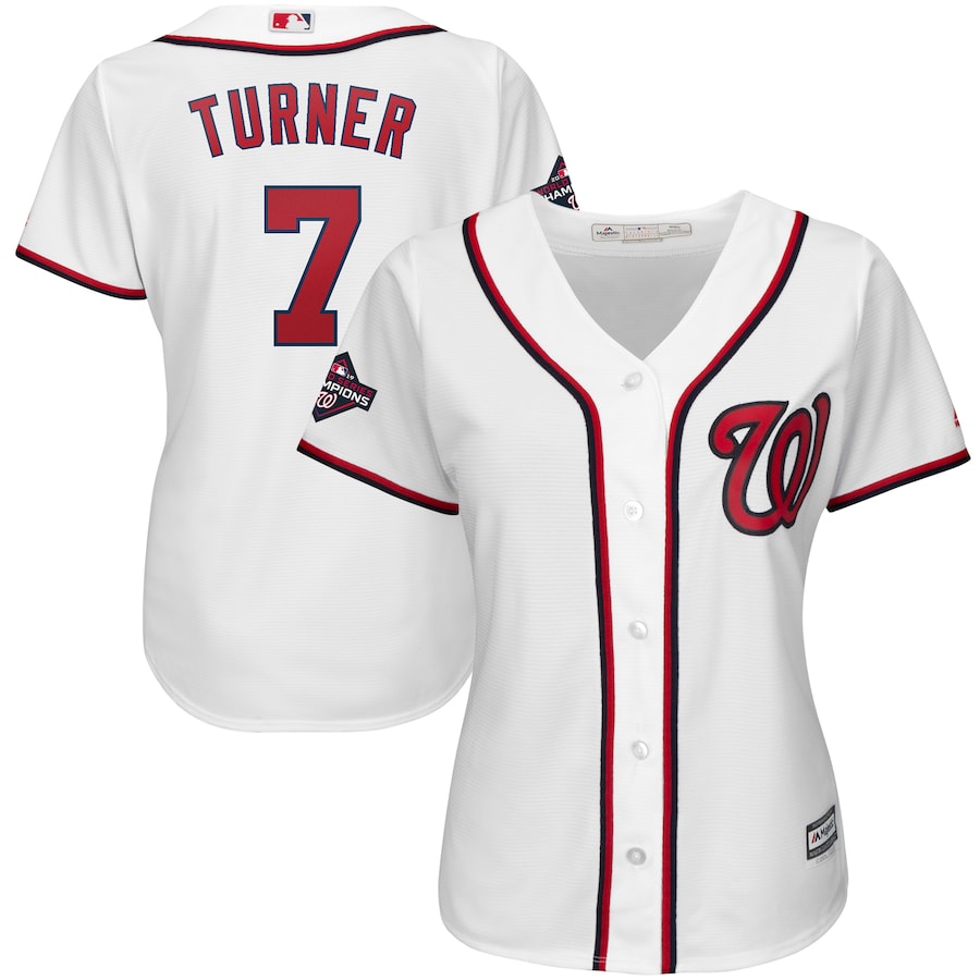 Trea Turner Washington Nationals Majestic Womens 2019 World Series Champions Home Cool Base Patch Player Jersey White