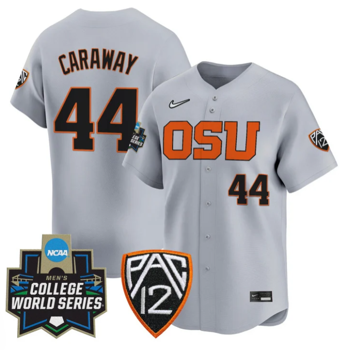 Trent Caraway Jersey #44 Oregon State Beavers 2025 World Series Stitched Gray