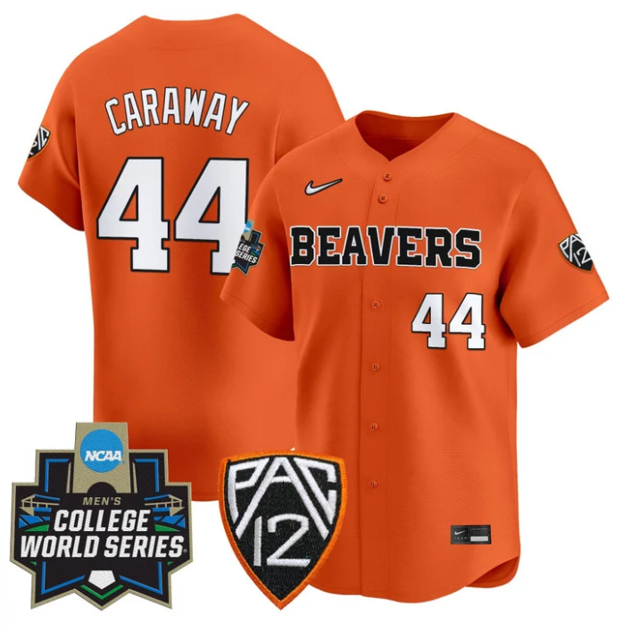 Trent Caraway Jersey #44 Oregon State Beavers 2025 World Series Stitched Orange