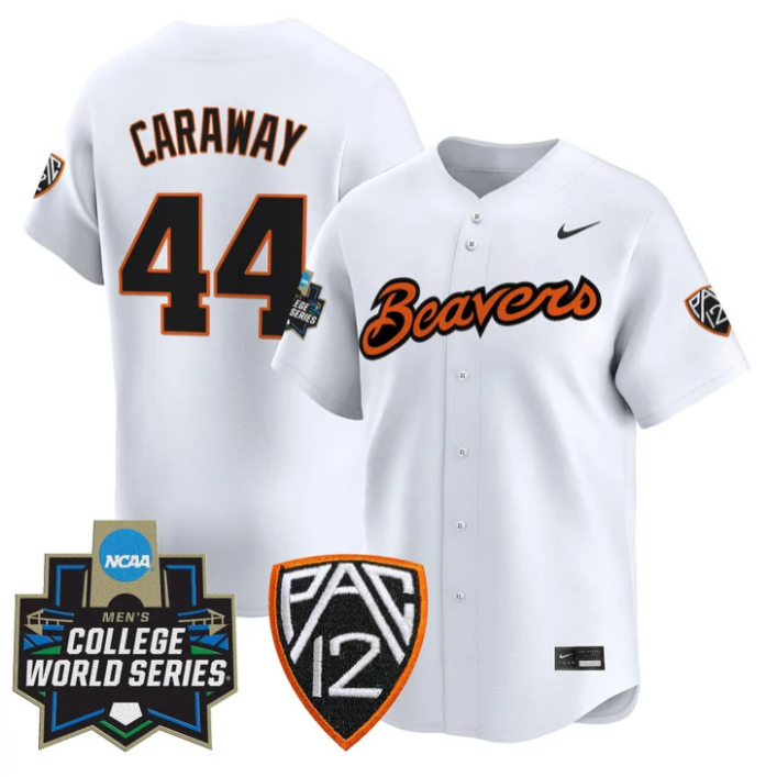 Trent Caraway Jersey #44 Oregon State Beavers 2025 World Series Stitched White