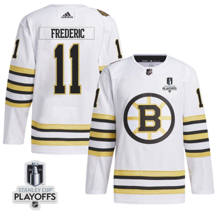 Trent Frederic 11 Boston Bruins 2024 NHL Playoffs Patch Away Jersey Men, White