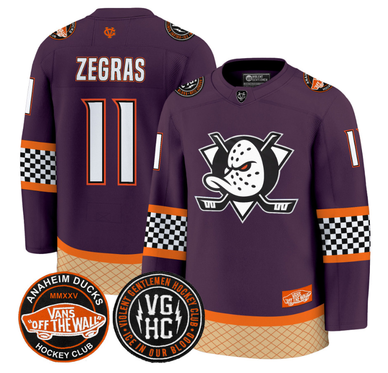 Trevor Zegras Jersey #11 Anaheim Ducks Checkerboard 2025 Premium Stitched Purple