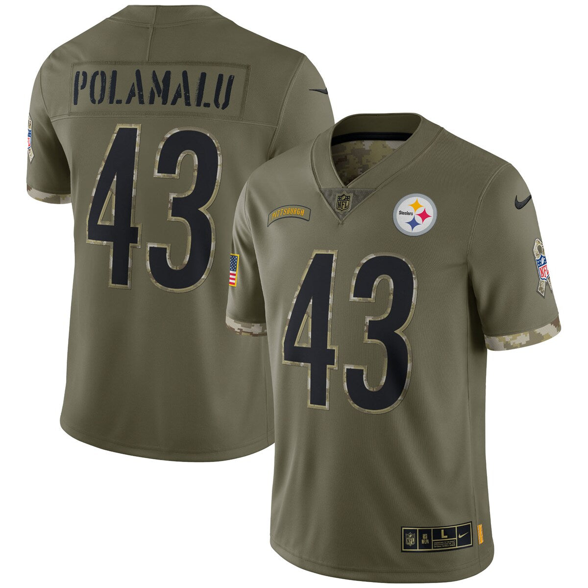 Troy Polamalu Pittsburgh Steelers 2022 Salute To Service Retired Player Limited Jersey Olive