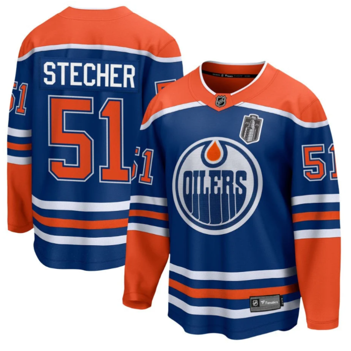 Troy Stecher 51 Edmonton Oilers 2025 Stanley Cup Final Home Breakaway Men Jersey