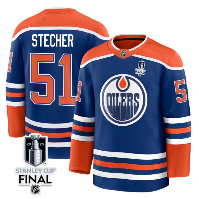 Troy Stecher 51 Edmonton Oilers 2025 STANLEY CUP Final Patch Home Men Jersey Roy