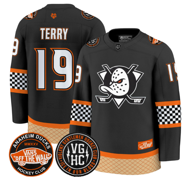 Troy Terry Jersey #19 Anaheim Ducks Checkerboard 2025 Premium Stitched Black