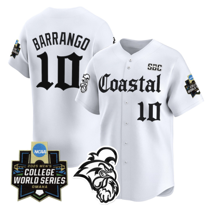 Ty Barrango Jersey #10 Coastal Carolina 2025 World Series Gothic Edition White